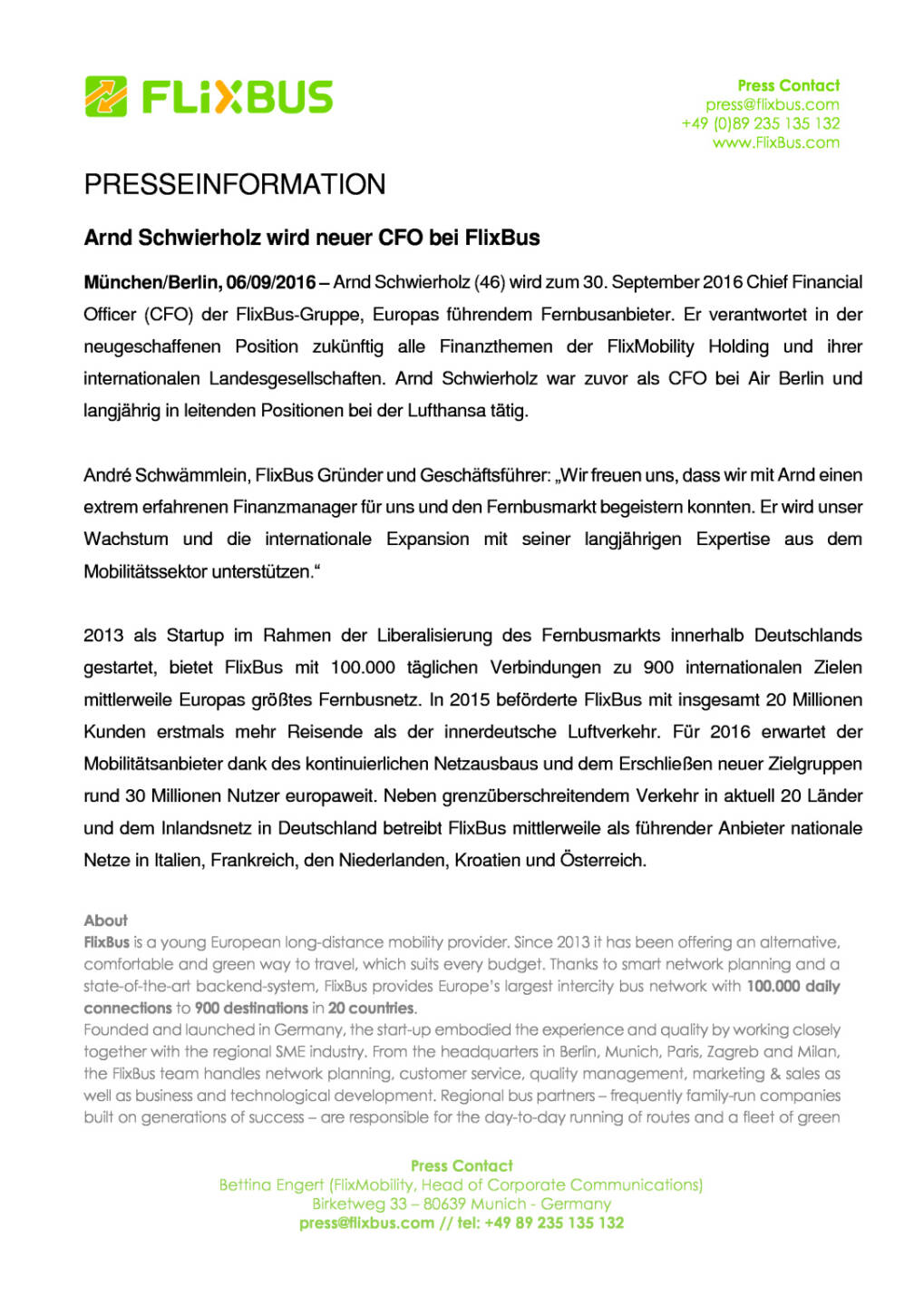 FlixBus: Arnd Schwierholz wird neuer CFO, Seite 1/2, komplettes Dokument unter http://boerse-social.com/static/uploads/file_1738_flixbus_arnd_schwierholz_wird_neuer_cfo.pdf