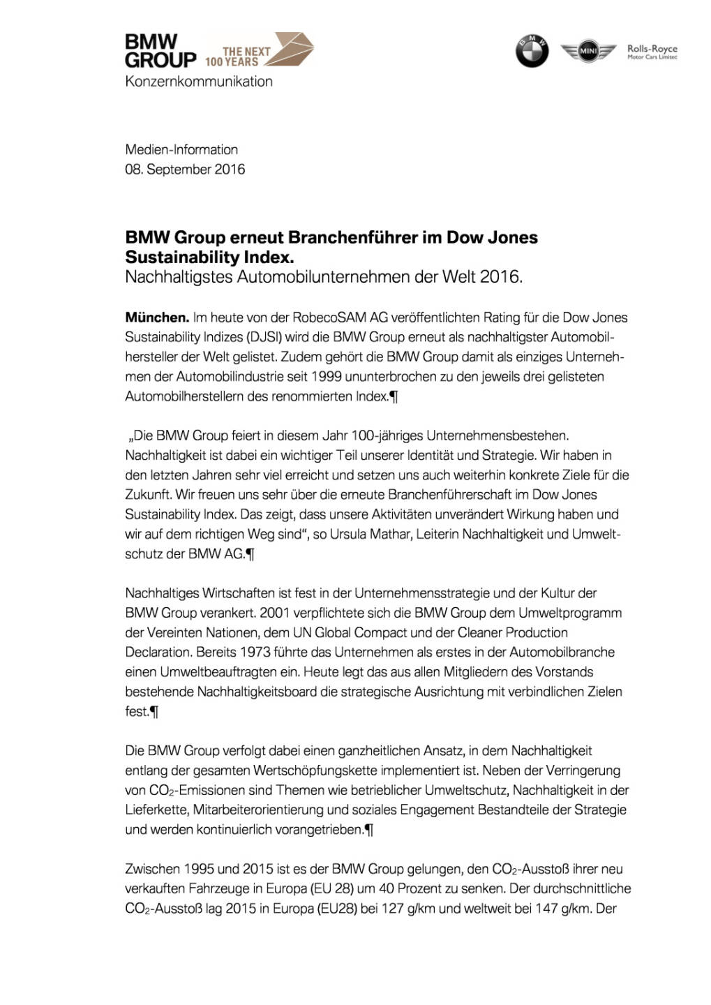 BMW Group erneut Branchenführer im Dow Jones Sustainability Index, Seite 1/3, komplettes Dokument unter http://boerse-social.com/static/uploads/file_1747_bmw_group_erneut_branchenfuhrer_im_dow_jones_sustainability_index.pdf