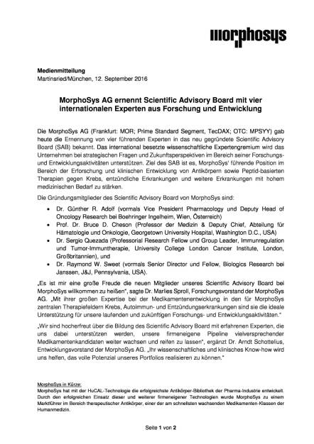 MorphoSys AG: Scientific Advisory Board, Seite 1/2, komplettes Dokument unter http://boerse-social.com/static/uploads/file_1760_morphosys_ag_scientific_advisory_board.pdf (13.09.2016) 