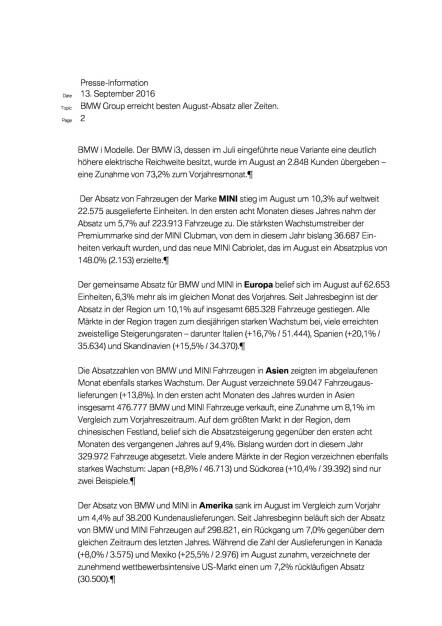 BMW Group: Vertriebsmeldung August 2016, Seite 2/4, komplettes Dokument unter http://boerse-social.com/static/uploads/file_1769_bmw_group_vertriebsmeldung_august_2016.pdf (13.09.2016) 