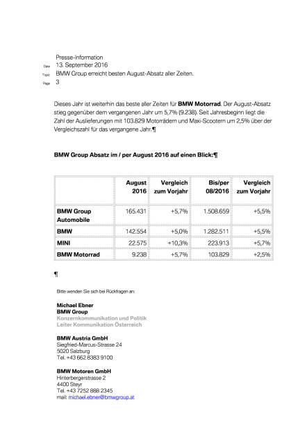 BMW Group: Vertriebsmeldung August 2016, Seite 3/4, komplettes Dokument unter http://boerse-social.com/static/uploads/file_1769_bmw_group_vertriebsmeldung_august_2016.pdf (13.09.2016) 