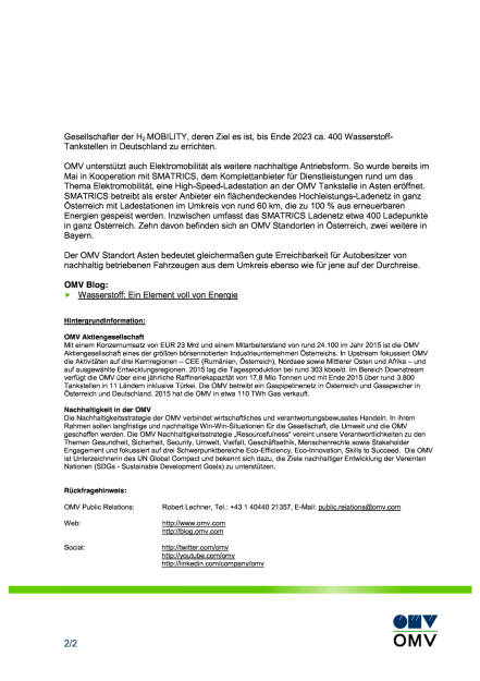 OMV eröffnet Wasserstoff-Tankstelle in Asten bei Linz, Seite 2/2, komplettes Dokument unter http://boerse-social.com/static/uploads/file_1771_omv_eröffnet_wasserstoff-tankstelle_in_asten_bei_linz.pdf (13.09.2016) 