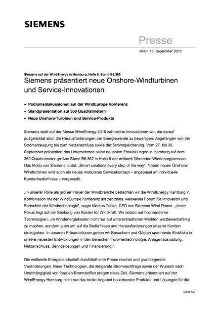 Siemens präsentiert neue Onshore-Windturbinen, Seite 1/2, komplettes Dokument unter http://boerse-social.com/static/uploads/file_1774_siemens_prasentiert_neue_onshore-windturbinen.pdf (15.09.2016) 