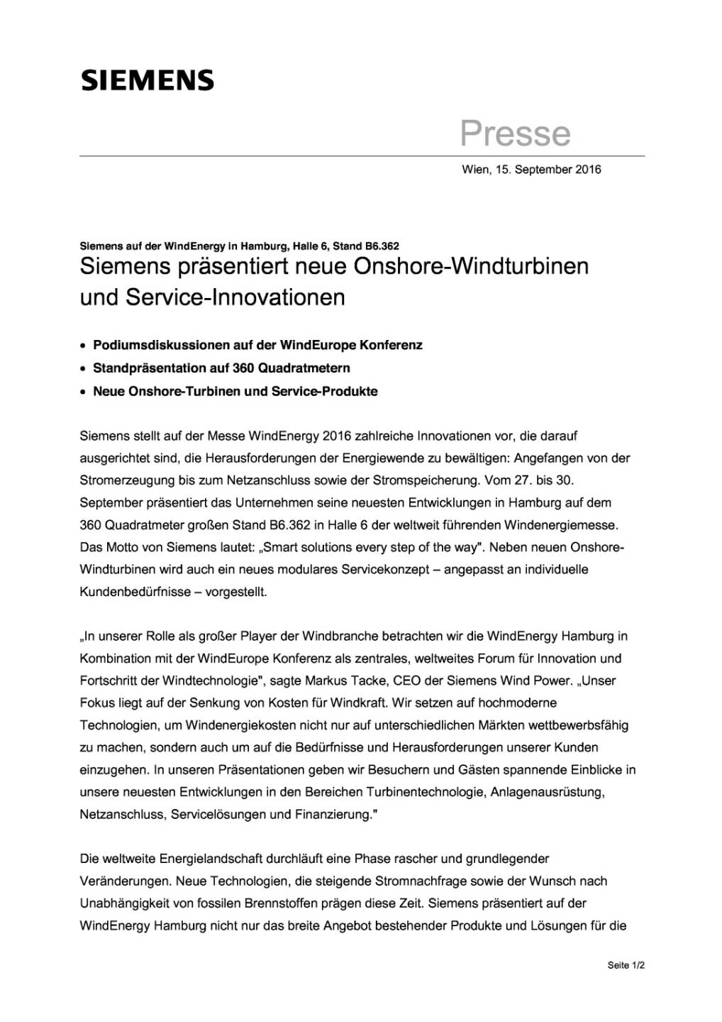 Siemens präsentiert neue Onshore-Windturbinen, Seite 1/2, komplettes Dokument unter http://boerse-social.com/static/uploads/file_1774_siemens_prasentiert_neue_onshore-windturbinen.pdf