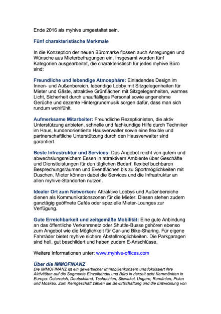 Immofinanz stellt Bürokonzept myhive vor , Seite 2/3, komplettes Dokument unter http://boerse-social.com/static/uploads/file_1775_immofinanz_stellt_burokonzept_myhive_vor.pdf (15.09.2016) 