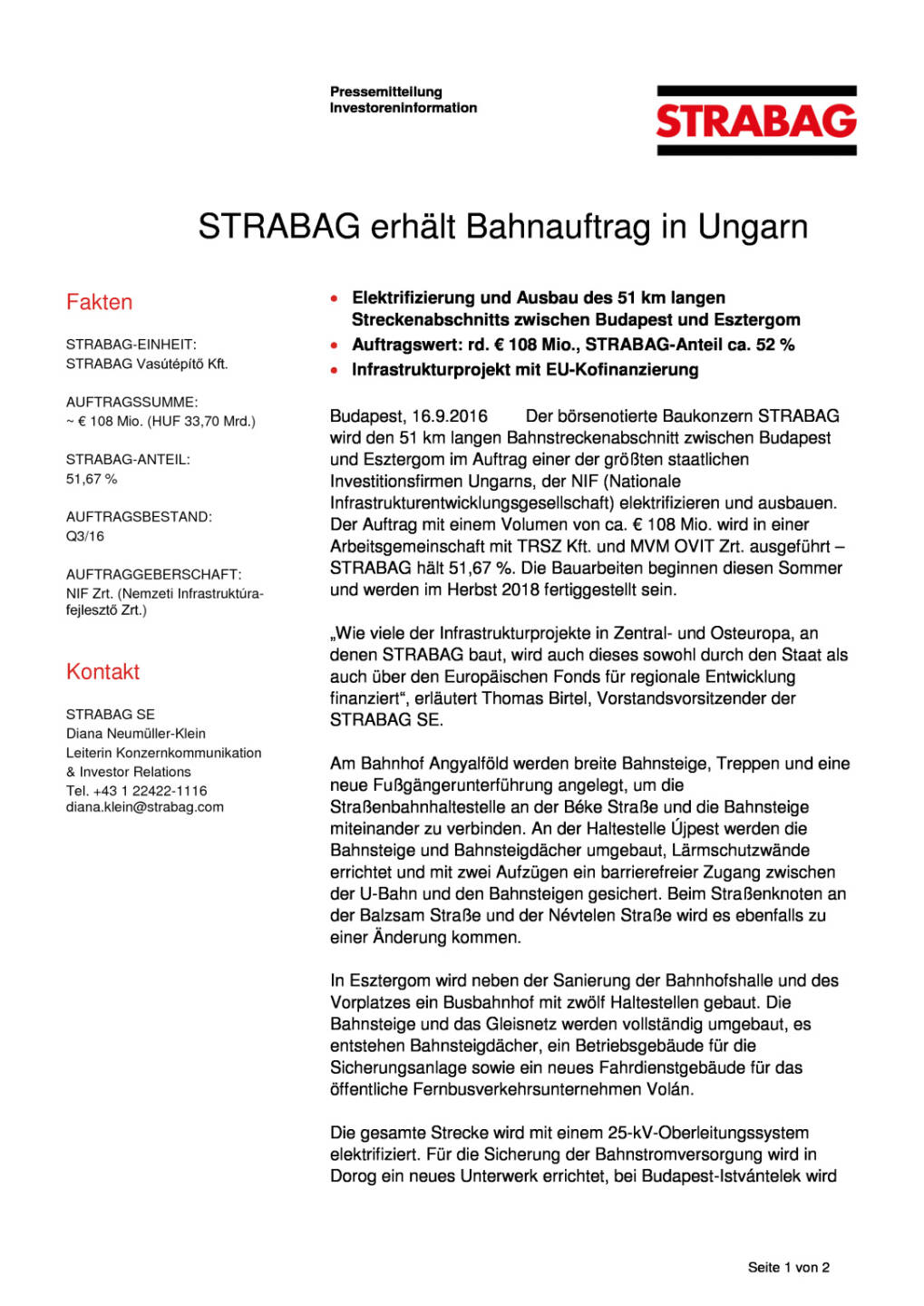 Strabag erhält Bahnauftrag in Ungarn, Seite 1/2, komplettes Dokument unter http://boerse-social.com/static/uploads/file_1777_strabag_erhalt_bahnauftrag_in_ungarn.pdf