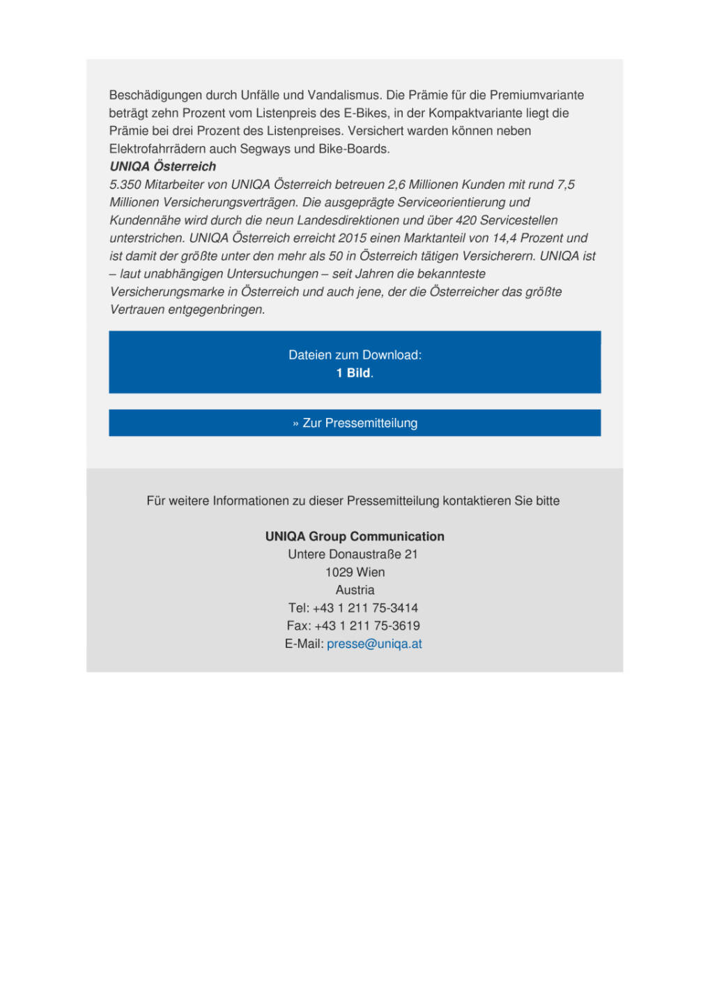 Uniqa: Versicherungen Elektrofahrräder, Seite 2/2, komplettes Dokument unter http://boerse-social.com/static/uploads/file_1781_uniqa_versicherungen_elektrofahrrader.pdf