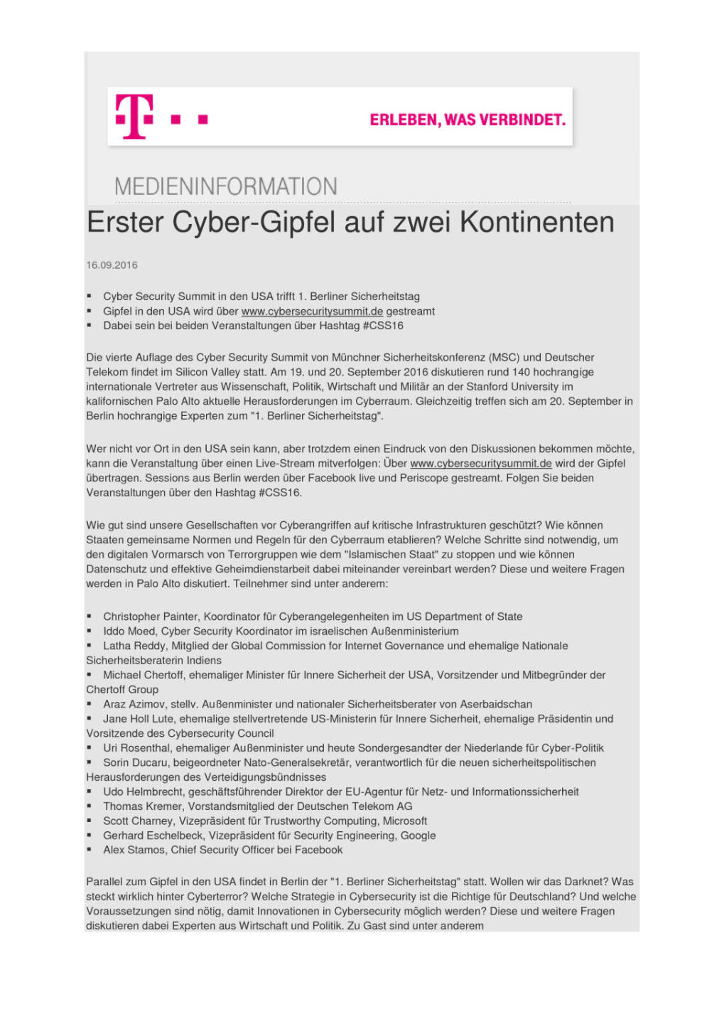 Deutsche Telekom: Erster Cyber-Gipfel auf zwei Kontinenten, Seite 1/2, komplettes Dokument unter http://boerse-social.com/static/uploads/file_1783_deutsche_telekom_erster_cyber-gipfel_auf_zwei_kontinenten.pdf