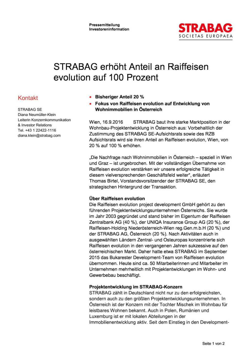 Strabag erhöht Anteil an Raiffeisen evolution auf 100 Prozent, Seite 1/2, komplettes Dokument unter http://boerse-social.com/static/uploads/file_1785_strabag_erhoht_anteil_an_raiffeisen_evolution_auf_100_prozent.pdf