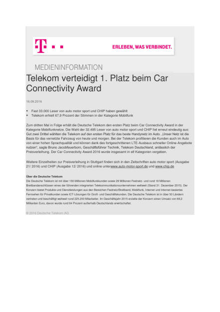 Deutsche Telekom: 1. Platz beim Car Connectivity Award, Seite 1/1, komplettes Dokument unter http://boerse-social.com/static/uploads/file_1787_deutsche_telekom_1_platz_beim_car_connectivity_award.pdf (16.09.2016) 
