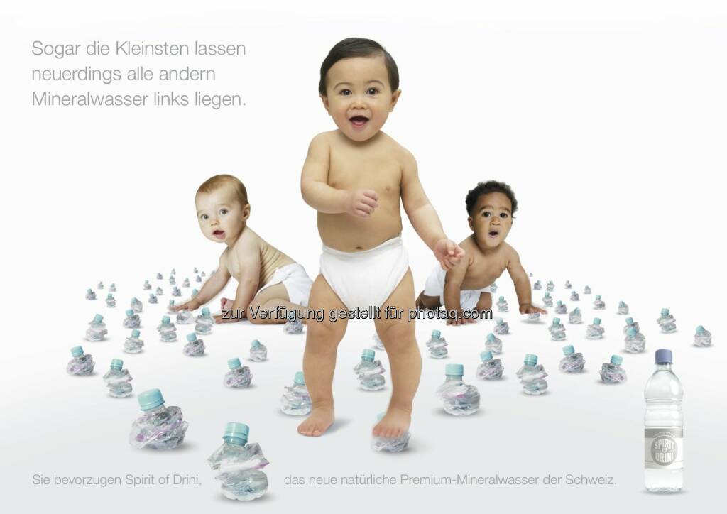 Werbesujet für das neue Mineralwasser Spirit of Drini : Spirit of Drini: Ein neues Mineralwasser provoziert mit frecher Werbung und hilft Kindern in Not weltweit : Fotocredit: Spirit of Drini (Schweiz) Vertriebs GmbH, © Aussender (21.09.2016) 