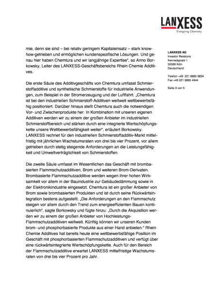 Lanxess plant Übernahme von Chemtura, Seite 3/5, komplettes Dokument unter http://boerse-social.com/static/uploads/file_1828_lanxess_plant_übernahme_von_chemtura.pdf (26.09.2016) 