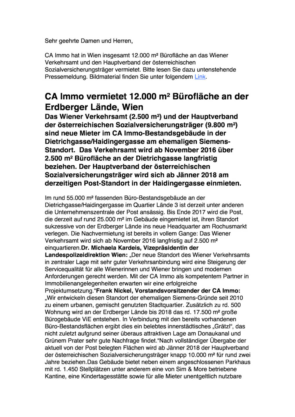 CA Immo vermietet 12.000 m² Bürofläche an der Erdberger Lände, Seite 1/2, komplettes Dokument unter http://boerse-social.com/static/uploads/file_1833_ca_immo_vermietet_12000_m²_buroflache_an_der_erdberger_lande.pdf