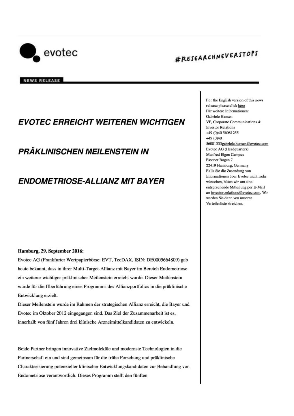 Evotec: Meilenstein in Endometriose-Allianz mit Bayer, Seite 1/3, komplettes Dokument unter http://boerse-social.com/static/uploads/file_1844_evotec_meilenstein_in_endometriose-allianz_mit_bayer.pdf