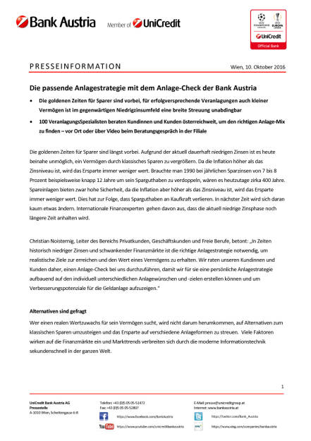 Bank Austria Anlage-Check, Seite 1/2, komplettes Dokument unter http://boerse-social.com/static/uploads/file_1884_bank_austria_anlage-check.pdf (10.10.2016) 