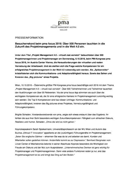 Projekt Management Austria: pma focus 2016, Seite 1/2, komplettes Dokument unter http://boerse-social.com/static/uploads/file_1886_projekt_management_austria_pma_focus_2016.pdf (10.10.2016) 