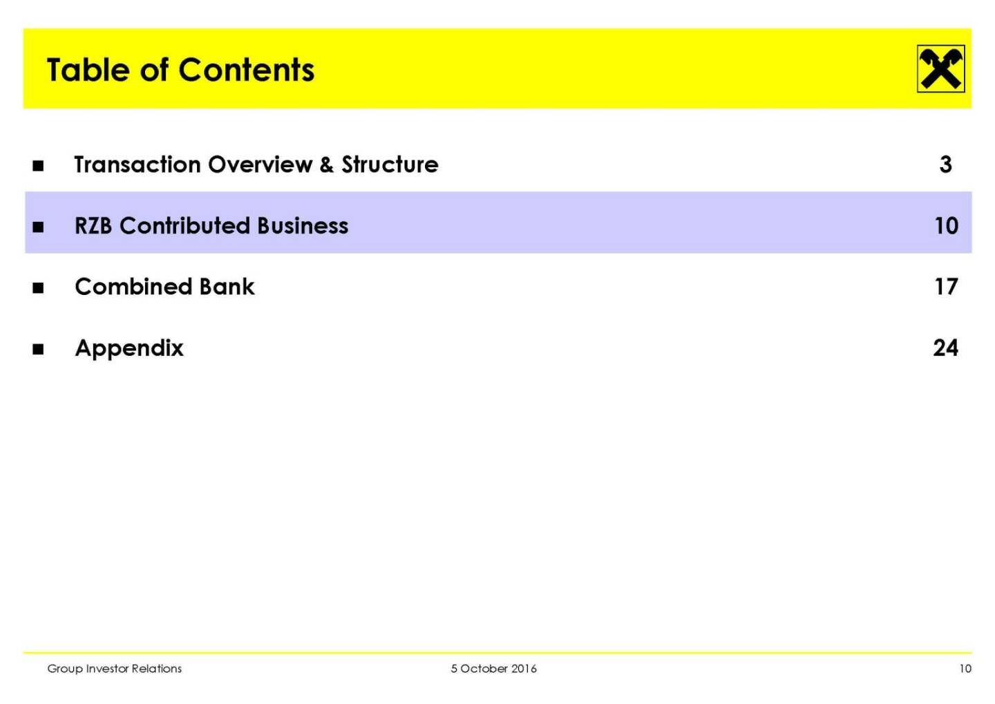 RBI - Table of Contents