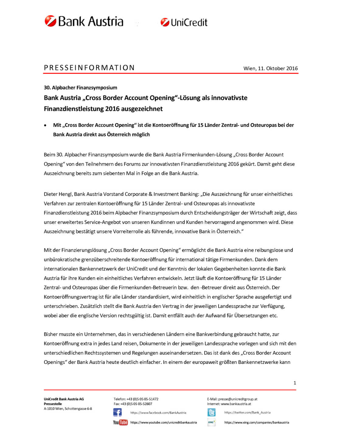 Bank Austria „Cross Border Account Opening“, Seite 1/2, komplettes Dokument unter http://boerse-social.com/static/uploads/file_1889_bank_austria_cross_border_account_opening.pdf