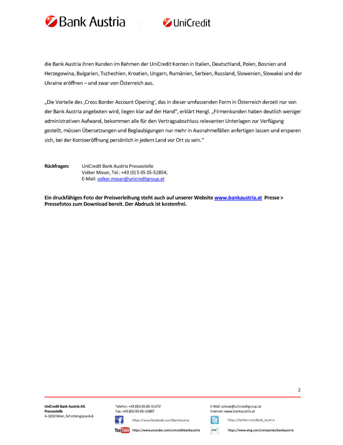 Bank Austria „Cross Border Account Opening“, Seite 2/2, komplettes Dokument unter http://boerse-social.com/static/uploads/file_1889_bank_austria_cross_border_account_opening.pdf
