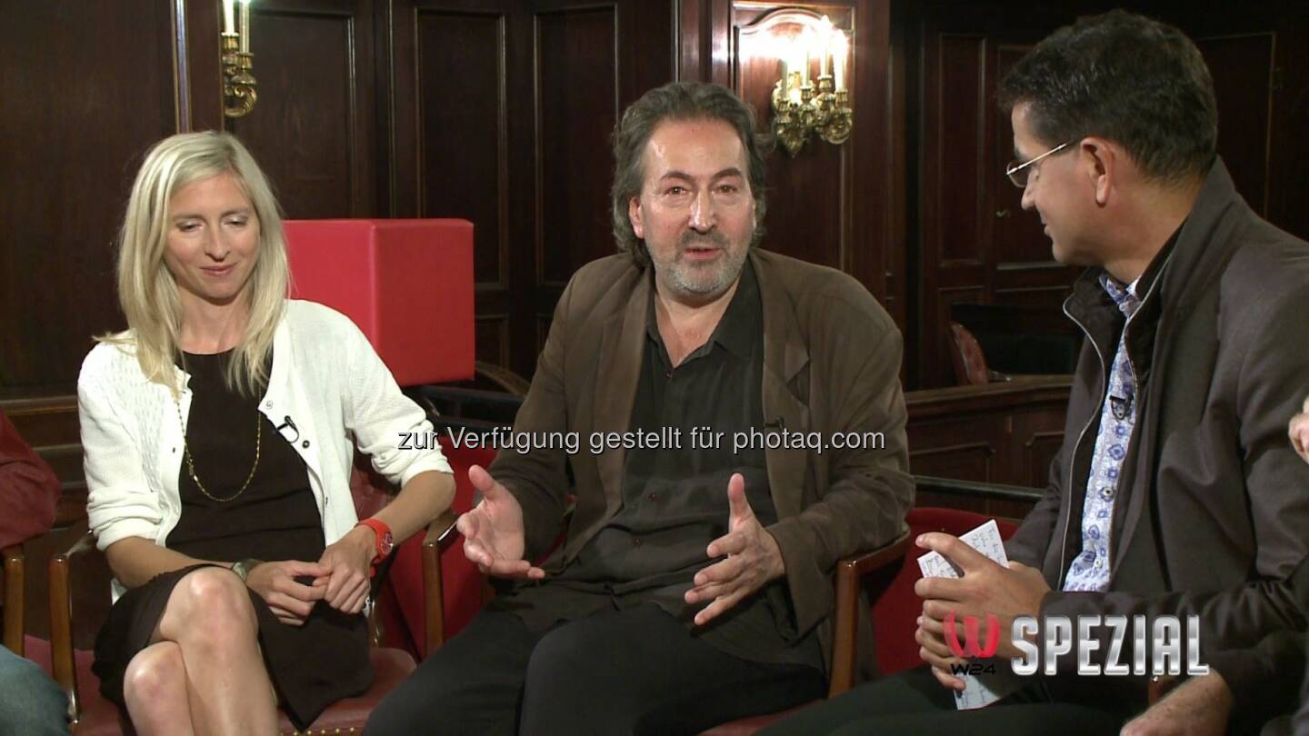 Jessica Hausner (Filmregisseurin), Hans Hurch (Festivaldirektor), Gerhard Koller (W24-Moderator) : Filmstadt Wien – Die 54. Viennale auf W24, dem Medienpartner des Filmfestivals : Fotocredit: W24