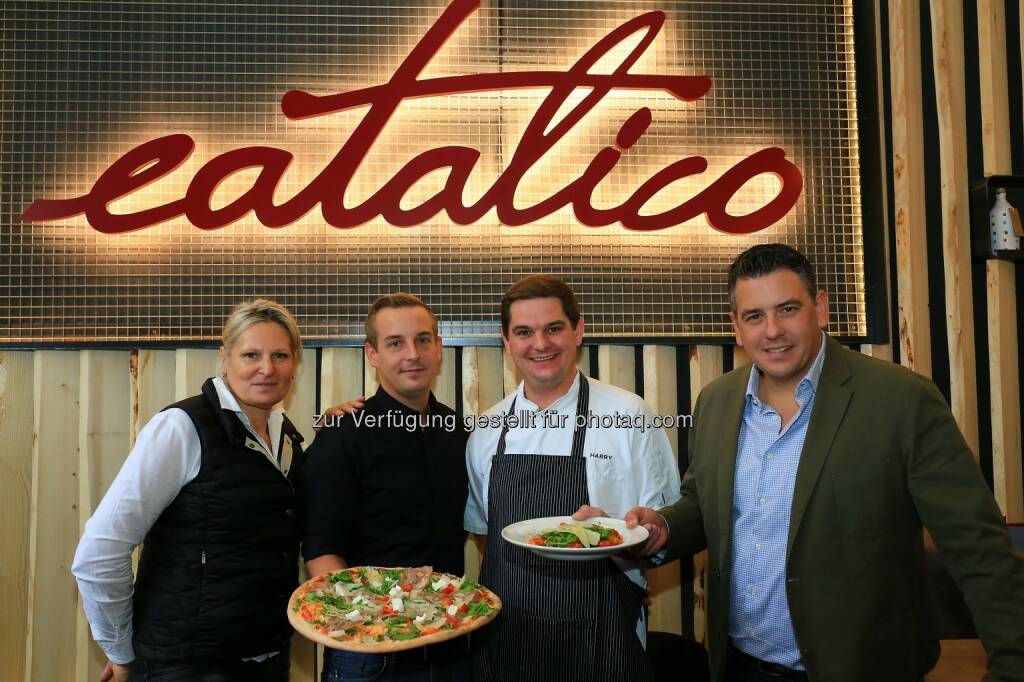 Gabriele Huth (Gastronomin), Harald Prock (Restaurantleiter), Harald Hochedlinger (Koch), Robert Huth (Gastronom) : Eröffnung Restaurant Eatalico am Stubenring : Fotocredit: Culinarius Beteiligungs und Management GmbH/APA-Fotoservice/Langegger, © Aussender (17.10.2016) 