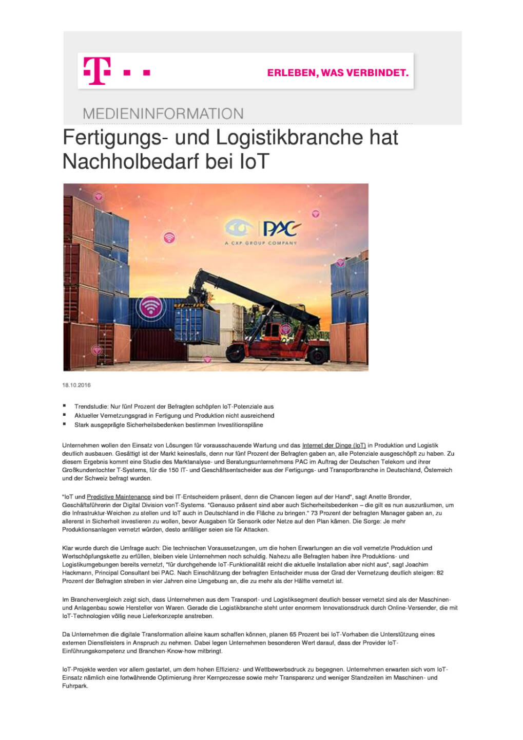 Deutsche Telekom: Fertigungs- und Logistikbranche hat Nachholbedarf bei IoT, Seite 1/2, komplettes Dokument unter http://boerse-social.com/static/uploads/file_1909_deutsche_telekom_fertigungs-_und_logistikbranche_hat_nachholbedarf_bei_iot.pdf