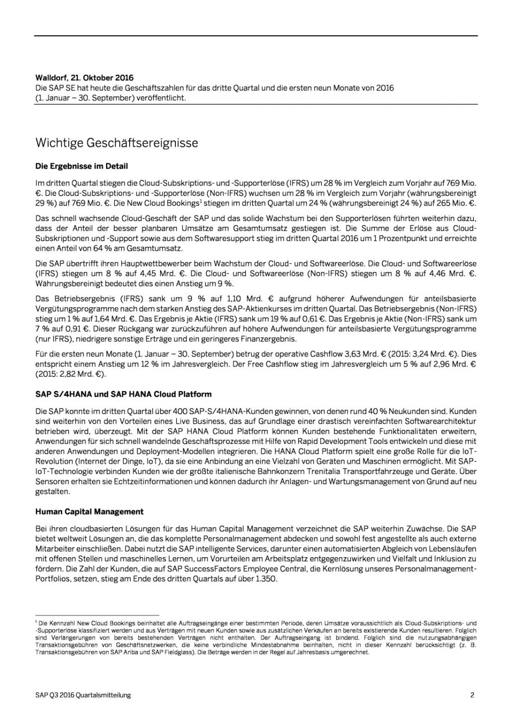 SAP-Quartalsmitteilung Q3 2016, Seite 2/23, komplettes Dokument unter http://boerse-social.com/static/uploads/file_1918_sap-quartalsmitteilung_q3_2016.pdf