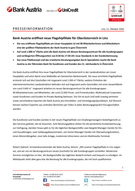 Bank Austria: Eröffnung Flagshipfiliale in Linz, Seite 1/3, komplettes Dokument unter http://boerse-social.com/static/uploads/file_1922_bank_austria_eroffnung_flagshipfiliale_in_linz.pdf (21.10.2016) 