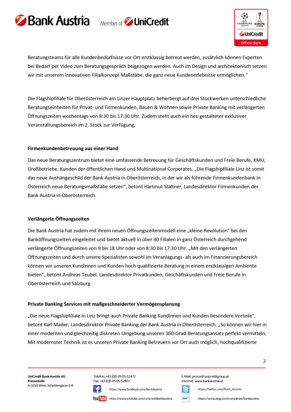 Bank Austria: Eröffnung Flagshipfiliale in Linz, Seite 2/3, komplettes Dokument unter http://boerse-social.com/static/uploads/file_1922_bank_austria_eroffnung_flagshipfiliale_in_linz.pdf