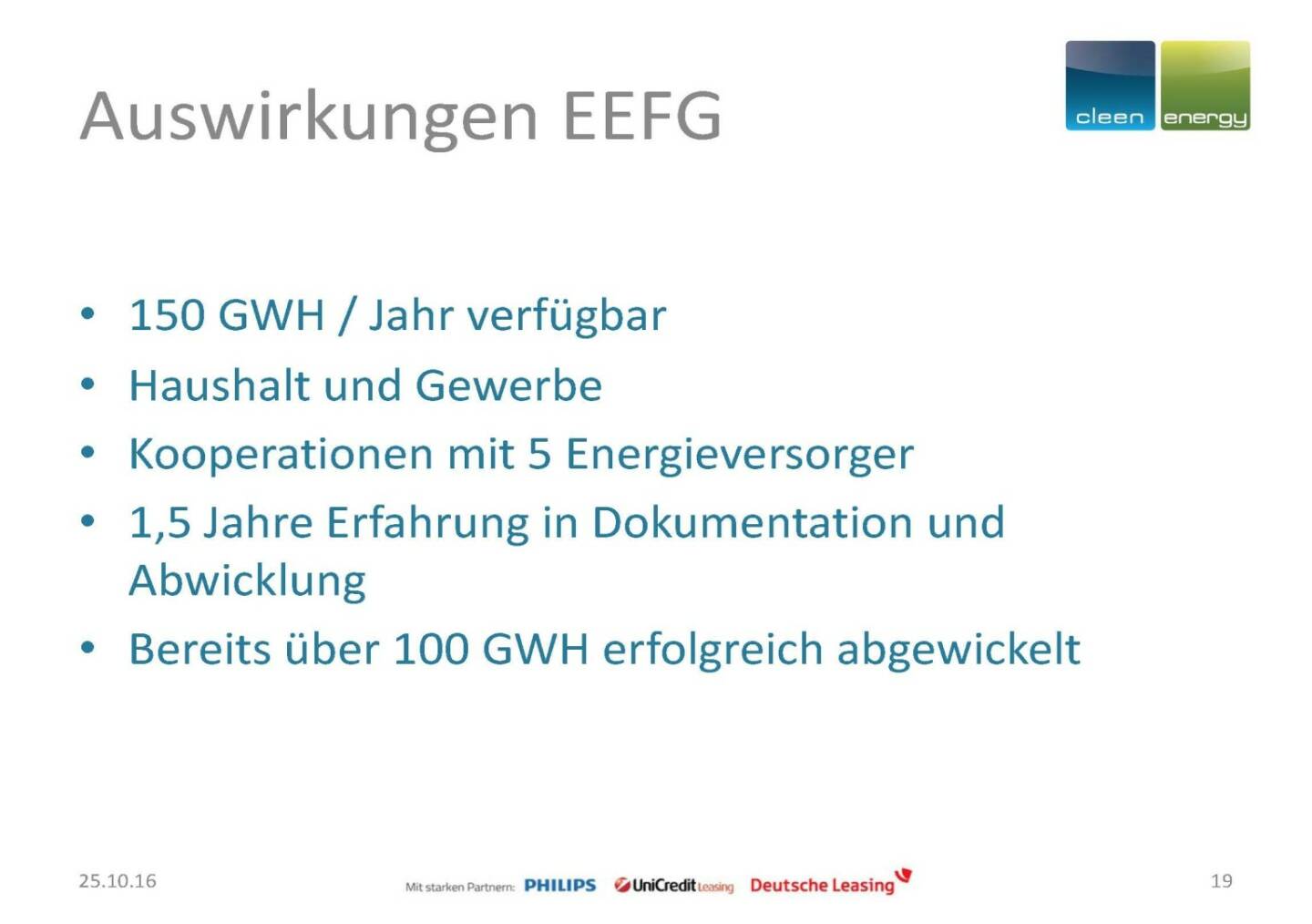 Cleen Energy - Auswirkungen EEFG