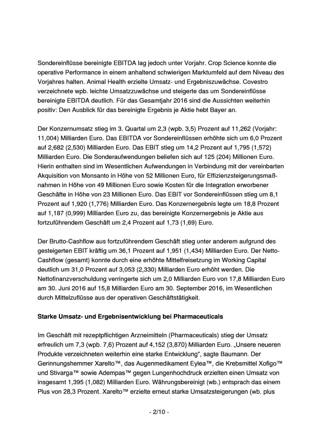 Bayer: Übernahme von Monsanto vereinbart, Seite 2/10, komplettes Dokument unter http://boerse-social.com/static/uploads/file_1934_bayer_ubernahme_von_monsanto_vereinbart.pdf