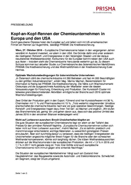 Prisma Die Kreditversicherung: Kopf-an-Kopf-Rennen der Chemieunternehmen in Europa und den USA, Seite 1/3, komplettes Dokument unter http://boerse-social.com/static/uploads/file_1941_prisma_die_kreditversicherung_kopf-an-kopf-rennen_der_chemieunternehmen_in_europa_und_den_usa.pdf (27.10.2016) 