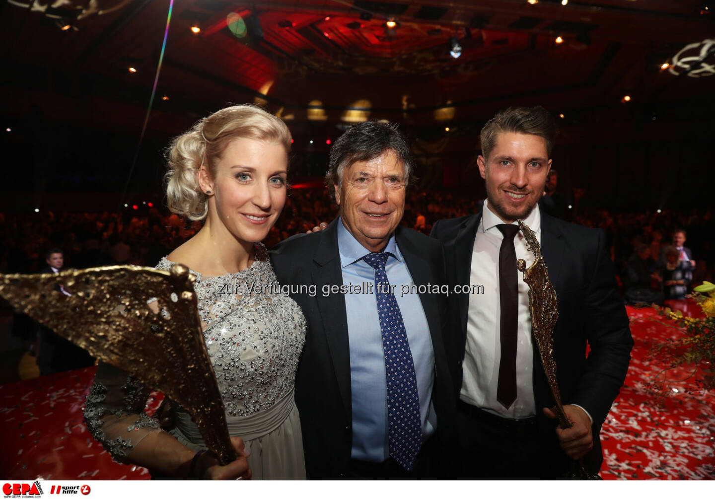 Eva-Maria Brem (AUT), president Peter Schroecksnadel (OESV) and Marcel Hirscher (AUT) Photo: GEPA pictures/ Hans Oberlaender