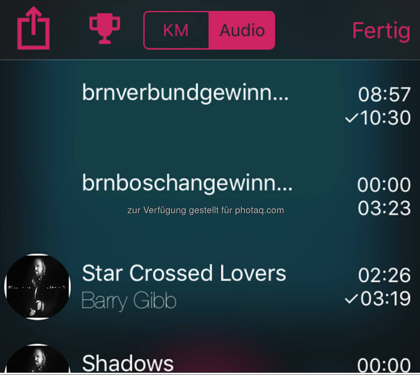 Runplugged App mixt unsere Audio-Files von boersenradio.at mit Musik (neuer Barry Gibb)