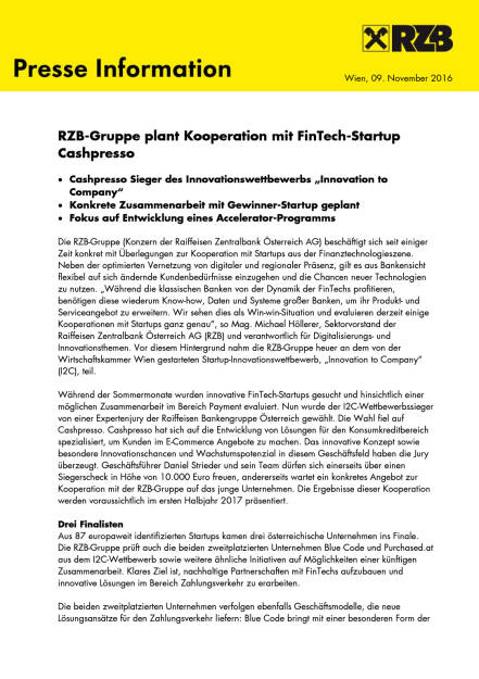 RZB-Gruppe plant Kooperation mit FinTech-Startup Cashpresso , Seite 1/2, komplettes Dokument unter http://boerse-social.com/static/uploads/file_1966_rzb-gruppe_plant_kooperation_mit_fintech-startup_cashpresso.pdf (09.11.2016) 
