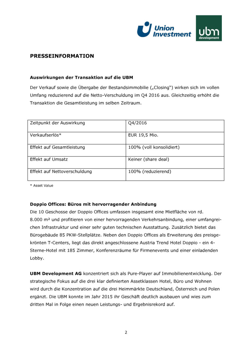 UBM verkauft Wiener Bestandsimmobilie Doppio Offices, Seite 2/3, komplettes Dokument unter http://boerse-social.com/static/uploads/file_1968_ubm_verkauft_wiener_bestandsimmobilie_doppio_offices.pdf