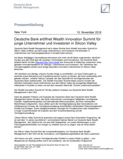 Deutsche Bank eröffnet Wealth Innovation Summit in Silicon Valley, Seite 1/2, komplettes Dokument unter http://boerse-social.com/static/uploads/file_1970_deutsche_bank_eroffnet_wealth_innovation_summit_in_silicon_valley.pdf (10.11.2016) 