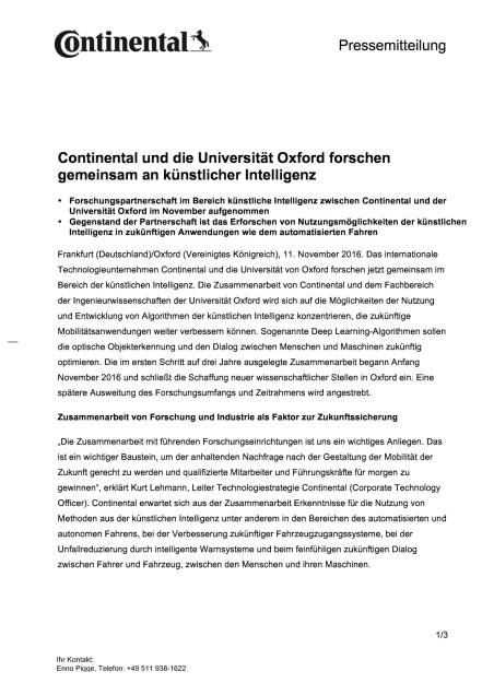 Continental und die Universität Oxford forschen gemeinsam an künstlicher Intelligenz, Seite 1/3, komplettes Dokument unter http://boerse-social.com/static/uploads/file_1972_continental_und_die_universitat_oxford_forschen_gemeinsam_an_kunstlicher_intelligenz.pdf (11.11.2016) 