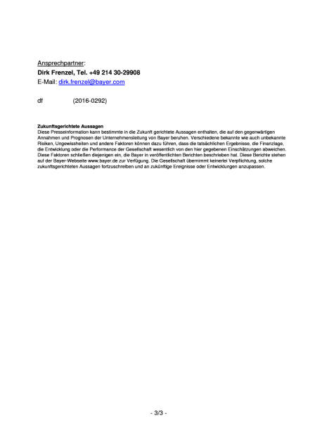 Bayer bei nachhaltigem Wassermanagement international führend , Seite 3/3, komplettes Dokument unter http://boerse-social.com/static/uploads/file_1979_bayer_bei_nachhaltigem_wassermanagement_international_fuehrend.pdf (15.11.2016) 