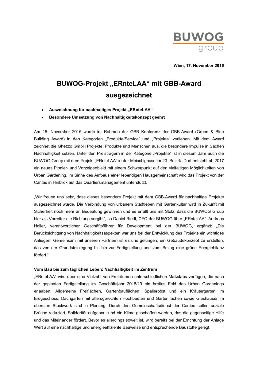 Buwog-Projekt „ERnteLAA“ mit GBB-Award ausgezeichnet, Seite 1/2, komplettes Dokument unter http://boerse-social.com/static/uploads/file_1983_buwog-projekt_erntelaa_mit_gbb-award_ausgezeichnet.pdf