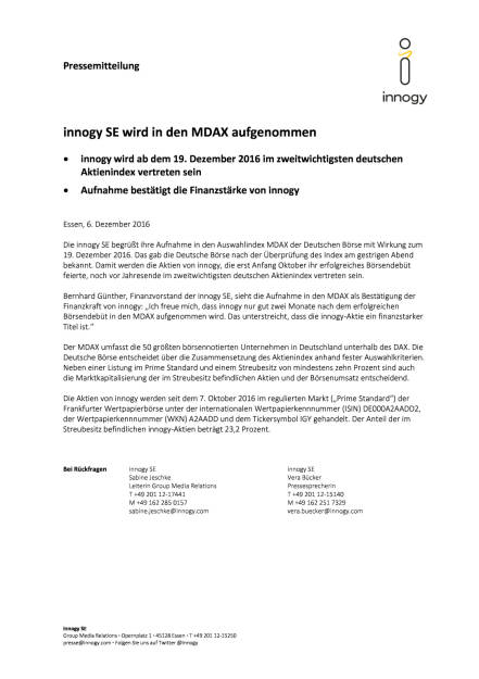 innogy SE wird in den MDAX aufgenommen, Seite 1/1, komplettes Dokument unter http://boerse-social.com/static/uploads/file_2005_innogy_se_wird_in_den_mdax_aufgenommen.pdf (06.12.2016) 