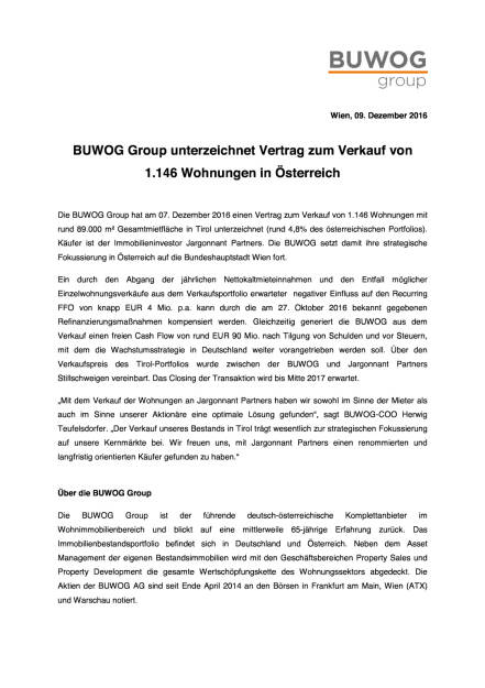  Buwog unterzeichnet Vertrag zum Verkauf von 1.146 Wohnungen in Österreich, Seite 1/2, komplettes Dokument unter http://boerse-social.com/static/uploads/file_2011__buwog_unterzeichnet_vertrag_zum_verkauf_von_1146_wohnungen_in_österreich.pdf (09.12.2016) 