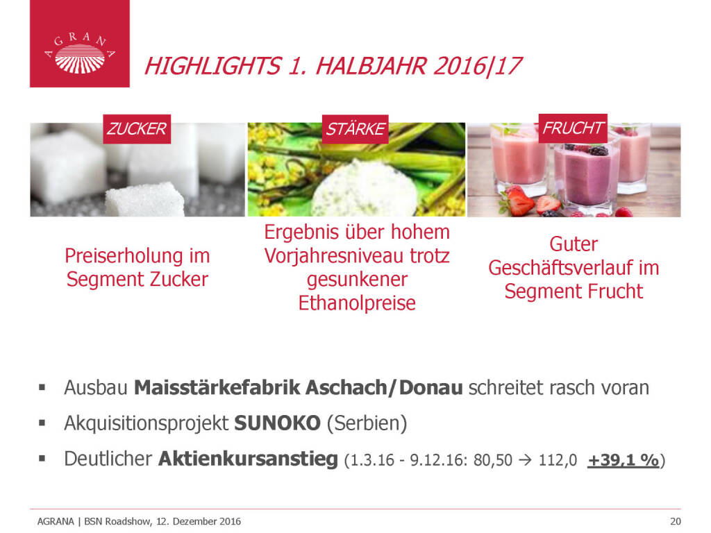 Agrana - Highlights im 1. Halbjahr 2016/17 (12.12.2016) 