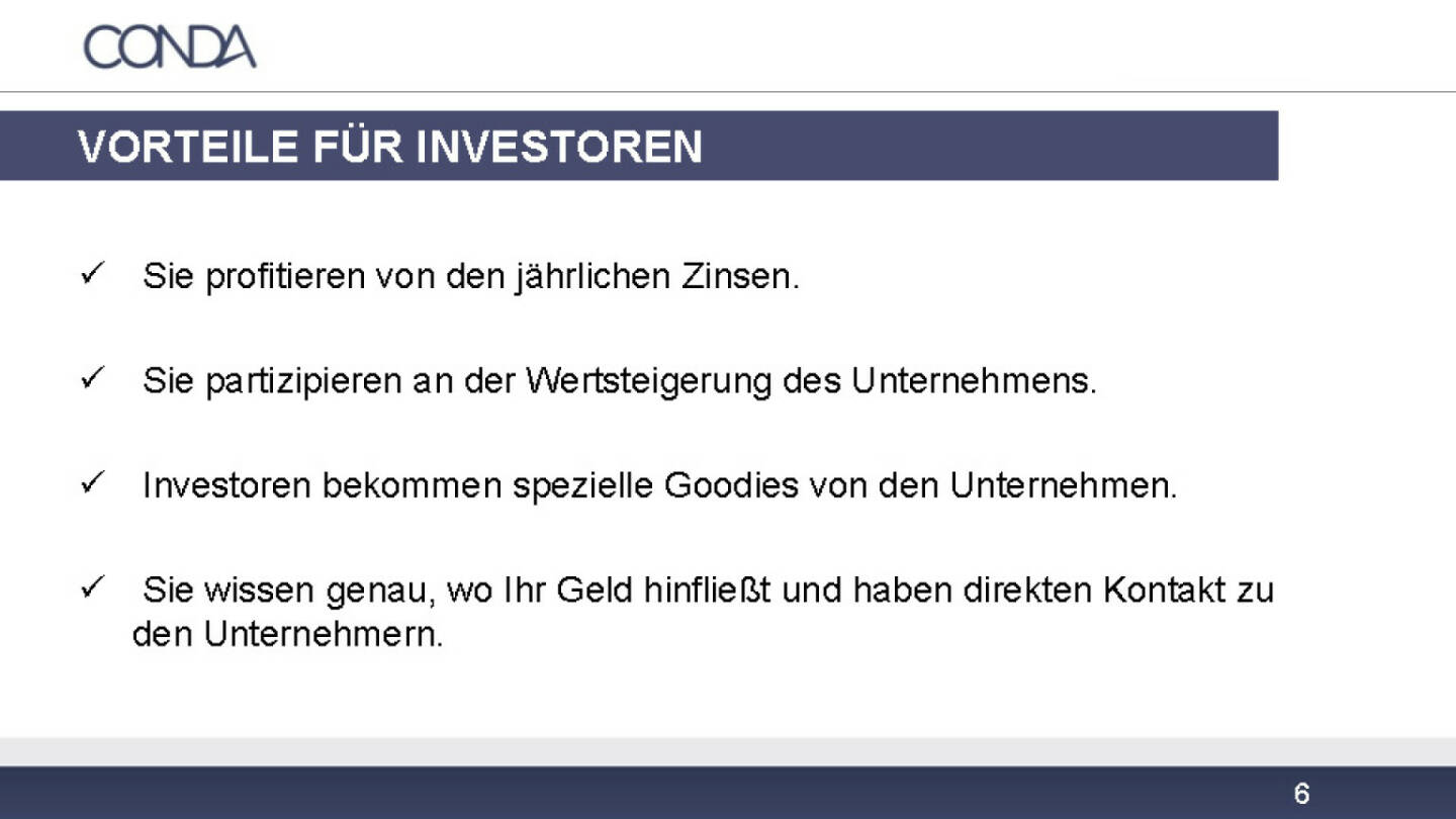 Conda Vorteile für Investoren