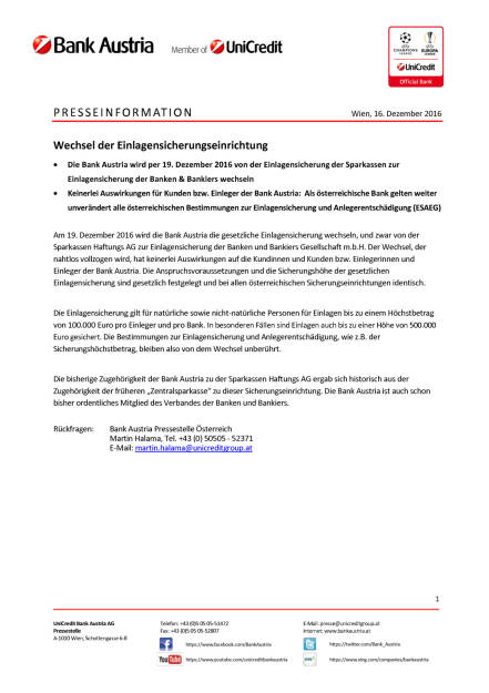 Bank Austria: Wechsel der Einlagensicherungseinrichtung, Seite 1/1, komplettes Dokument unter http://boerse-social.com/static/uploads/file_2026_bank_austria_wechsel_der_einlagensicherungseinrichtung.pdf (16.12.2016) 