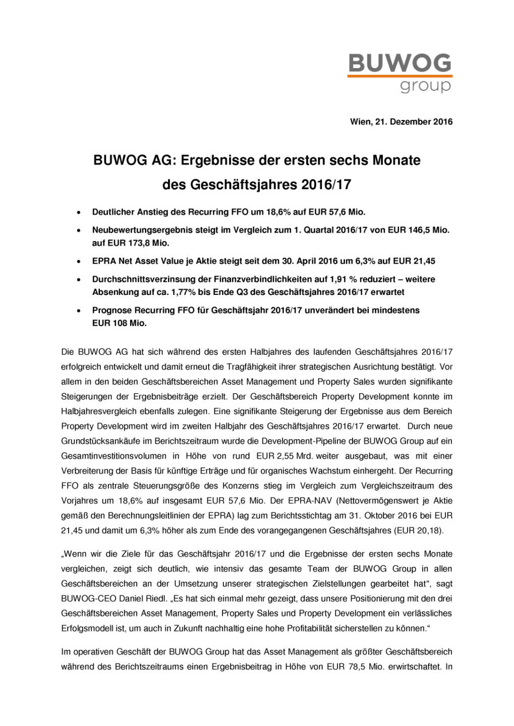 Buwog: Die Zahlen zum Halbjahr, Seite 1/5, komplettes Dokument unter http://boerse-social.com/static/uploads/file_2034_buwog_halbjahr.pdf