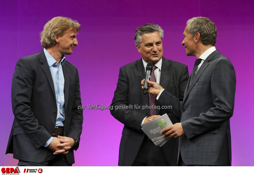 Markus Schopp (SK Sturm Graz), Hubert Patterer (Kleine Zeitung) und Moderator Rainer Pariasek, Foto: GEPA pictures/ Markus Oberlaender (08.05.2013) 