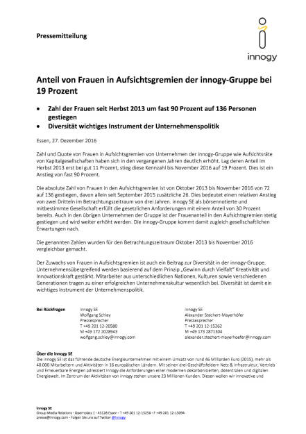 Anteil von Frauen in Aufsichtsgremien der innogy‐Gruppe bei 19 Prozent, Seite 1/2, komplettes Dokument unter http://boerse-social.com/static/uploads/file_2042_anteil_von_frauen_in_aufsichtsgremien_der_innogygruppe_bei_19_prozent.pdf (27.12.2016) 