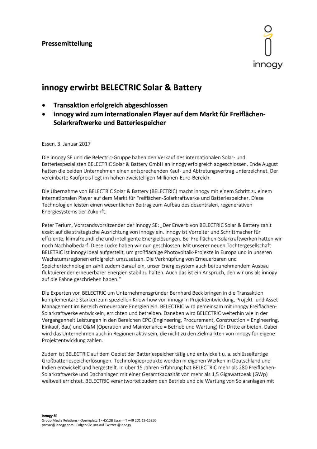 innogy erwirbt Belectric Solar & Battery, Seite 1/2, komplettes Dokument unter http://boerse-social.com/static/uploads/file_2044_innogy_erwirbt_belectric_solar_battery.pdf