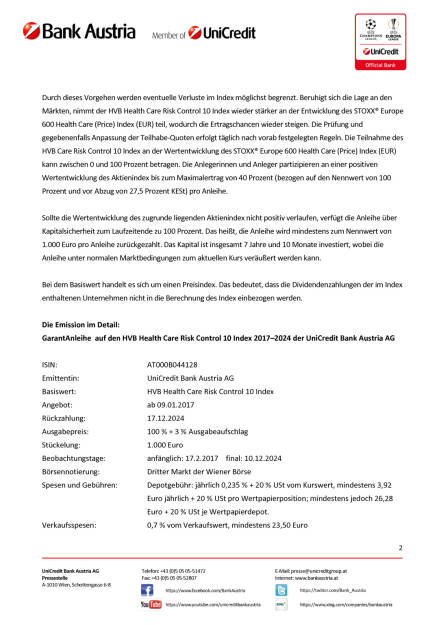 Die neue Bank Austria GarantAnleihe auf den HVB Health Care Risk Control 10, Seite 2/3, komplettes Dokument unter http://boerse-social.com/static/uploads/file_2048_die_neue_bank_austria_garantanleihe_auf_den_hvb_health_care_risk_control_10.pdf (09.01.2017) 